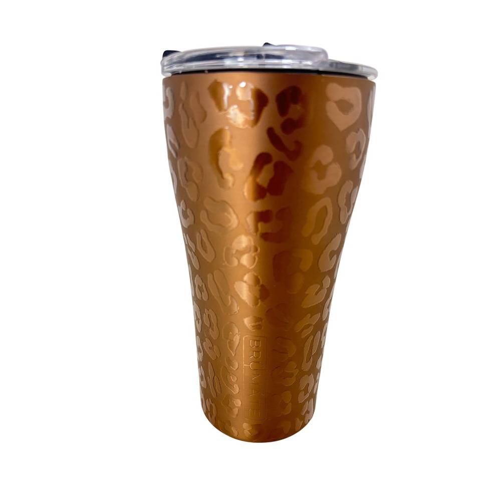 BruMate Imperial Pint 20oz Gold Leopard Stainless Steel Tumbler Travel Cup Lid